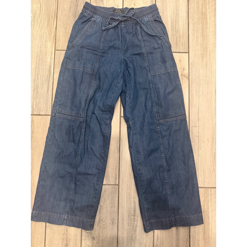 Banana Republic Wide Leg Mid Rise Denim Pants Blue XS Utility Drawstring